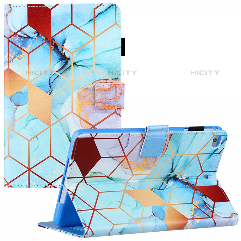 Custodia Portafoglio In Pelle Fantasia Modello Cover con Supporto Y02B per Apple iPad Mini 4 Azzurro