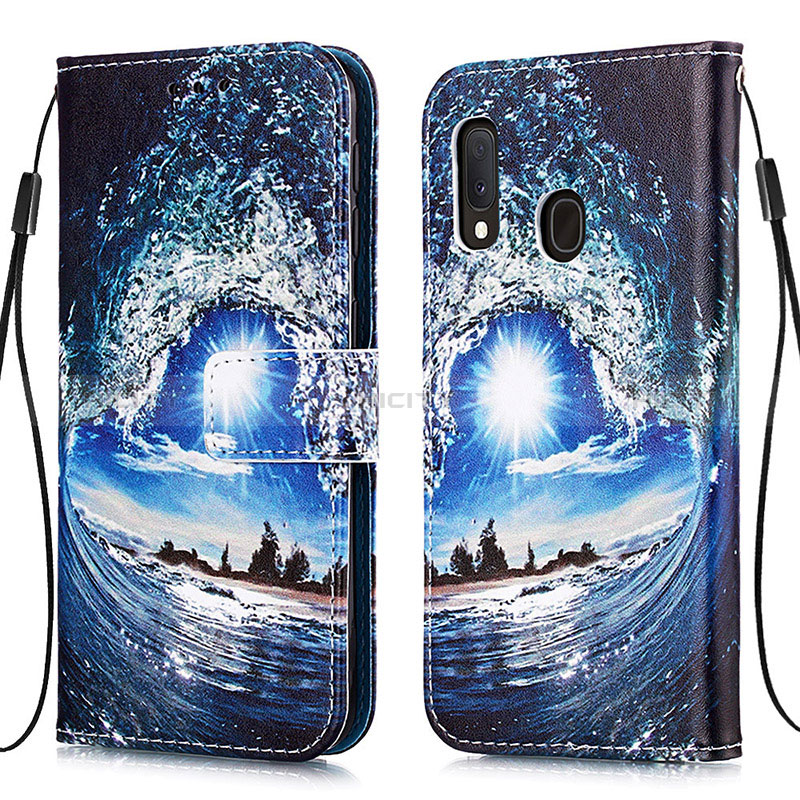Custodia Portafoglio In Pelle Fantasia Modello Cover con Supporto Y02B per Samsung Galaxy A20e Blu Notte