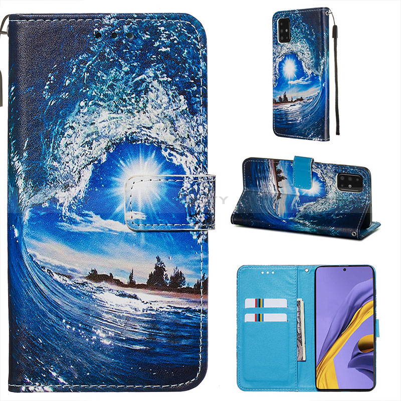 Custodia Portafoglio In Pelle Fantasia Modello Cover con Supporto Y02B per Samsung Galaxy A51 4G Blu Notte