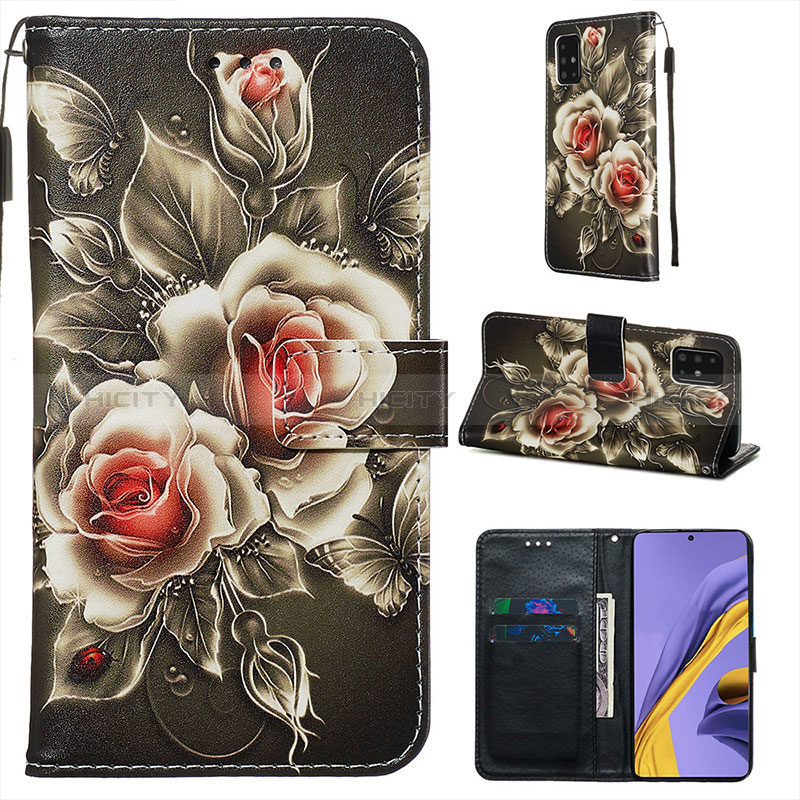 Custodia Portafoglio In Pelle Fantasia Modello Cover con Supporto Y02B per Samsung Galaxy A51 4G Nero