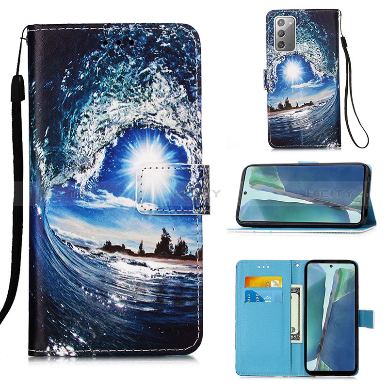 Custodia Portafoglio In Pelle Fantasia Modello Cover con Supporto Y02B per Samsung Galaxy Note 20 5G Blu Notte