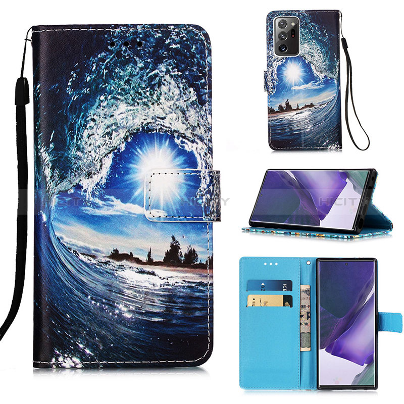 Custodia Portafoglio In Pelle Fantasia Modello Cover con Supporto Y02B per Samsung Galaxy Note 20 Ultra 5G Blu Notte