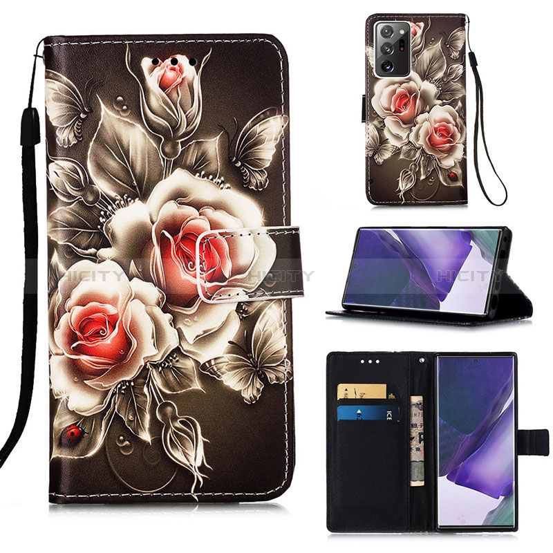 Custodia Portafoglio In Pelle Fantasia Modello Cover con Supporto Y02B per Samsung Galaxy Note 20 Ultra 5G Nero