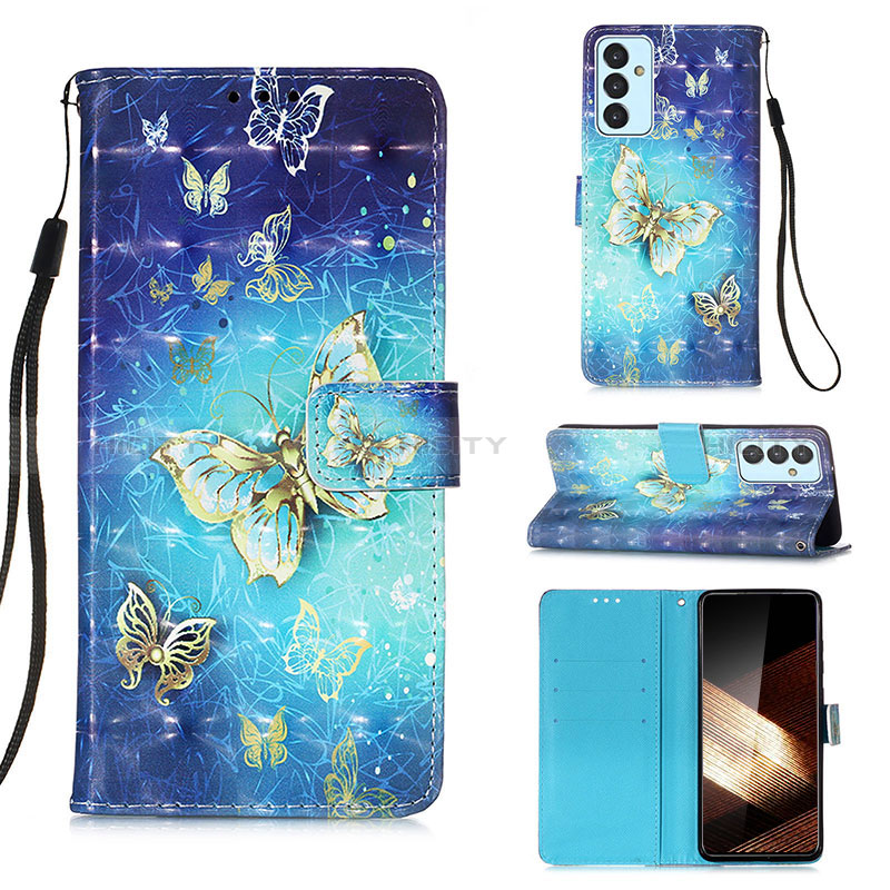 Custodia Portafoglio In Pelle Fantasia Modello Cover con Supporto Y03B per Samsung Galaxy A15 5G Cielo Blu