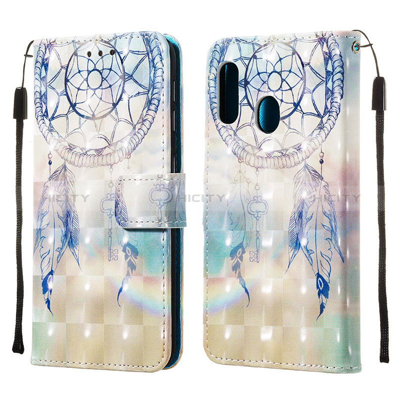 Custodia Portafoglio In Pelle Fantasia Modello Cover con Supporto Y03B per Samsung Galaxy A20e Azzurro