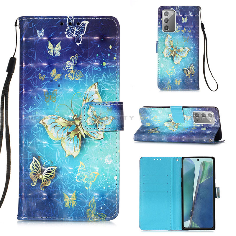 Custodia Portafoglio In Pelle Fantasia Modello Cover con Supporto Y03B per Samsung Galaxy Note 20 5G Cielo Blu