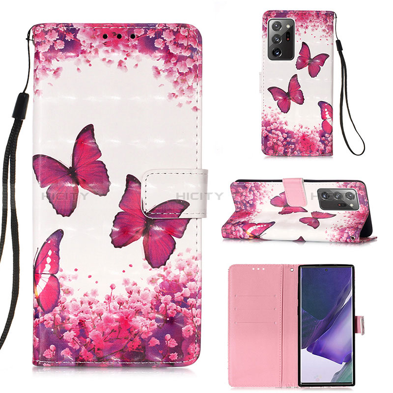Custodia Portafoglio In Pelle Fantasia Modello Cover con Supporto Y03B per Samsung Galaxy Note 20 Ultra 5G Rosa Caldo