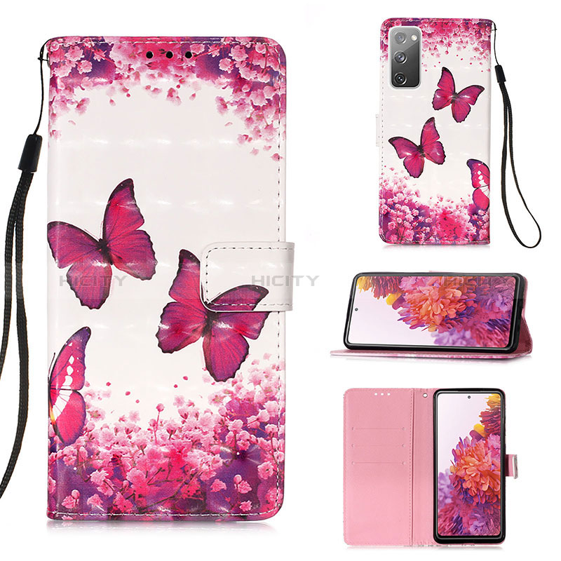 Custodia Portafoglio In Pelle Fantasia Modello Cover con Supporto Y03B per Samsung Galaxy S20 FE 5G Rosa Caldo