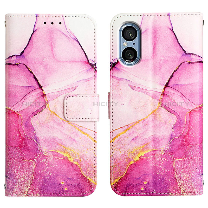 Custodia Portafoglio In Pelle Fantasia Modello Cover con Supporto YB4 per Sony Xperia 5 V Rosa Caldo