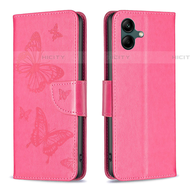 Custodia Portafoglio In Pelle Farfalla Cover con Supporto B01F per Samsung Galaxy A04E Rosa Caldo