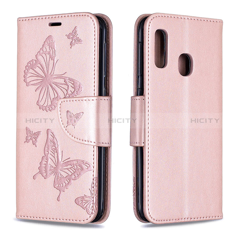 Custodia Portafoglio In Pelle Farfalla Cover con Supporto B01F per Samsung Galaxy A20e Oro Rosa