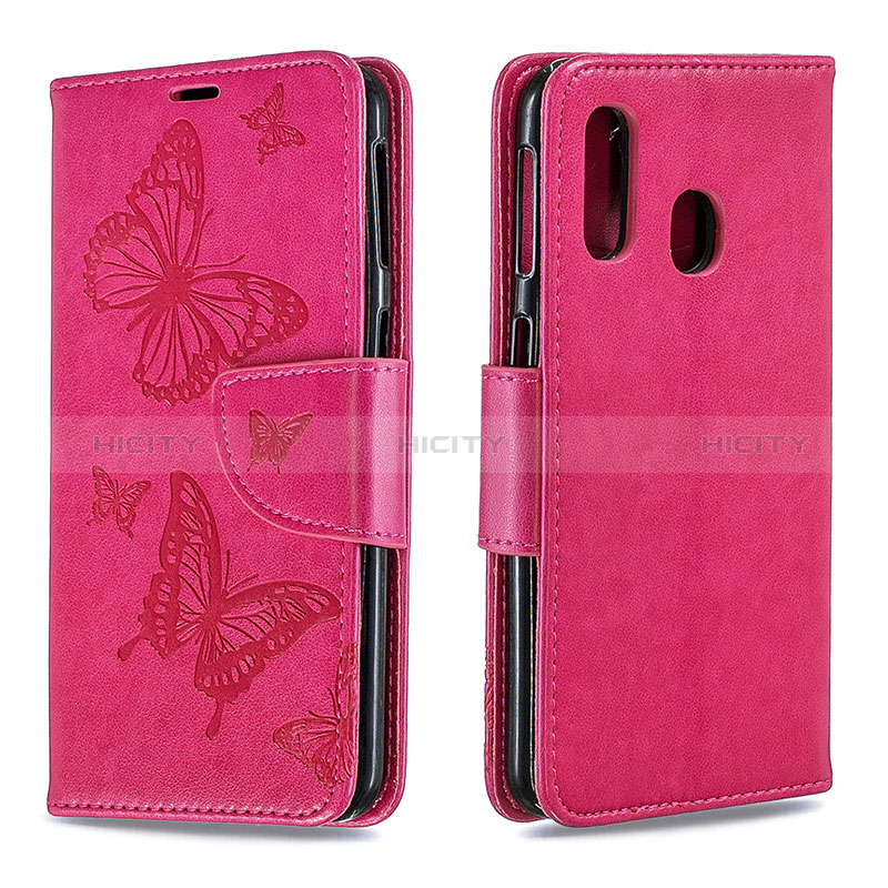 Custodia Portafoglio In Pelle Farfalla Cover con Supporto B01F per Samsung Galaxy A40 Rosa Caldo