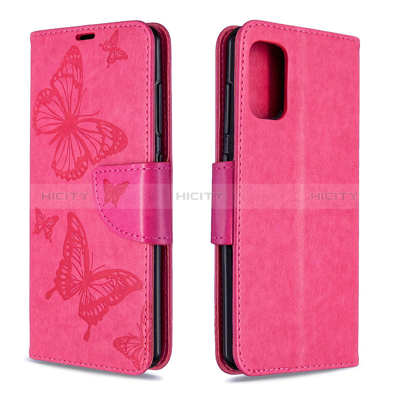 Custodia Portafoglio In Pelle Farfalla Cover con Supporto B01F per Samsung Galaxy A41 Rosa Caldo