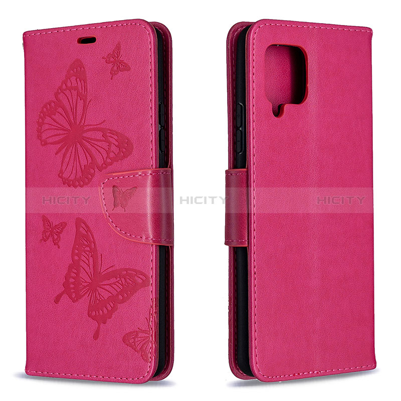 Custodia Portafoglio In Pelle Farfalla Cover con Supporto B01F per Samsung Galaxy A42 5G Rosa Caldo