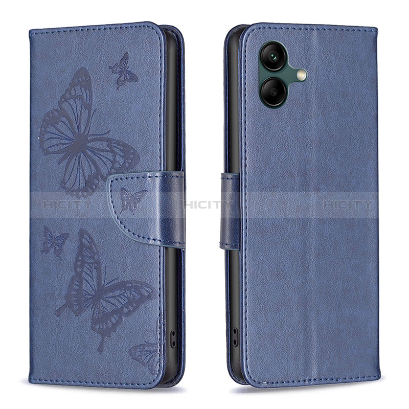 Custodia Portafoglio In Pelle Farfalla Cover con Supporto B01F per Samsung Galaxy M04 Blu