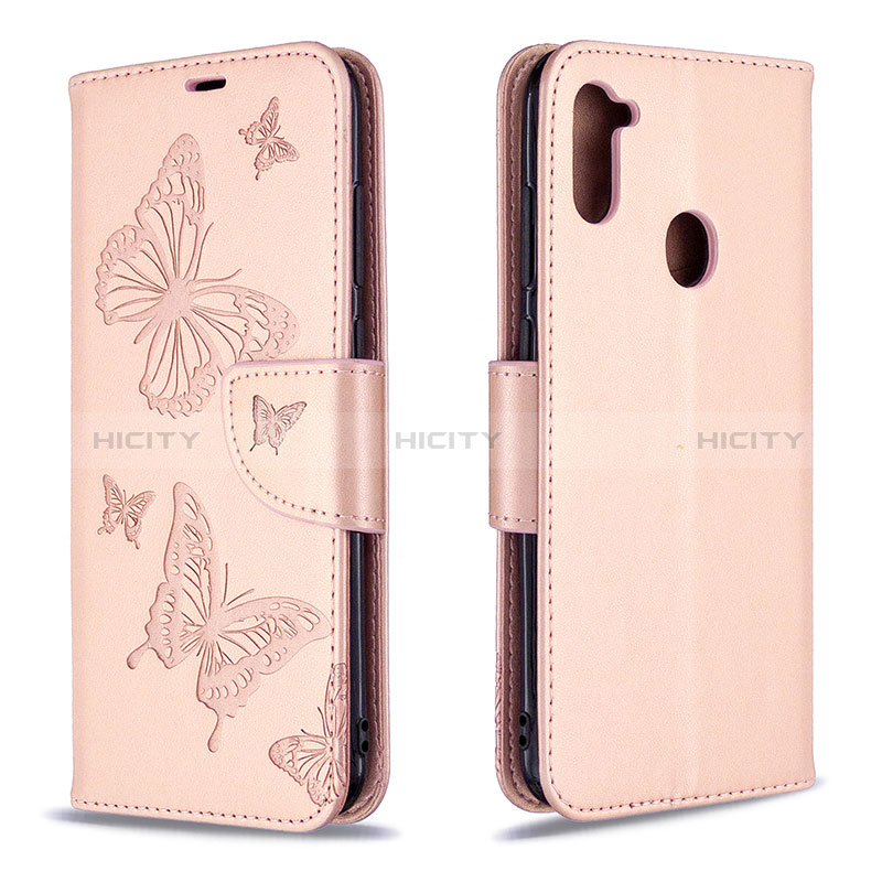 Custodia Portafoglio In Pelle Farfalla Cover con Supporto B01F per Samsung Galaxy M11 Oro Rosa