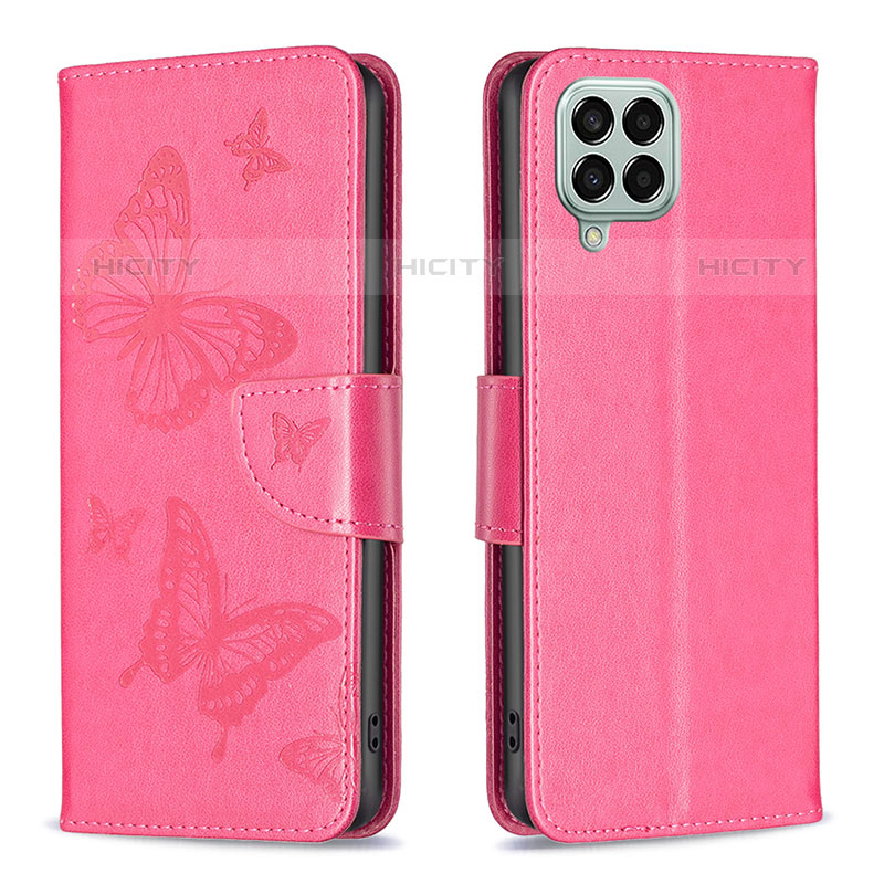 Custodia Portafoglio In Pelle Farfalla Cover con Supporto B01F per Samsung Galaxy M33 5G Rosa Caldo
