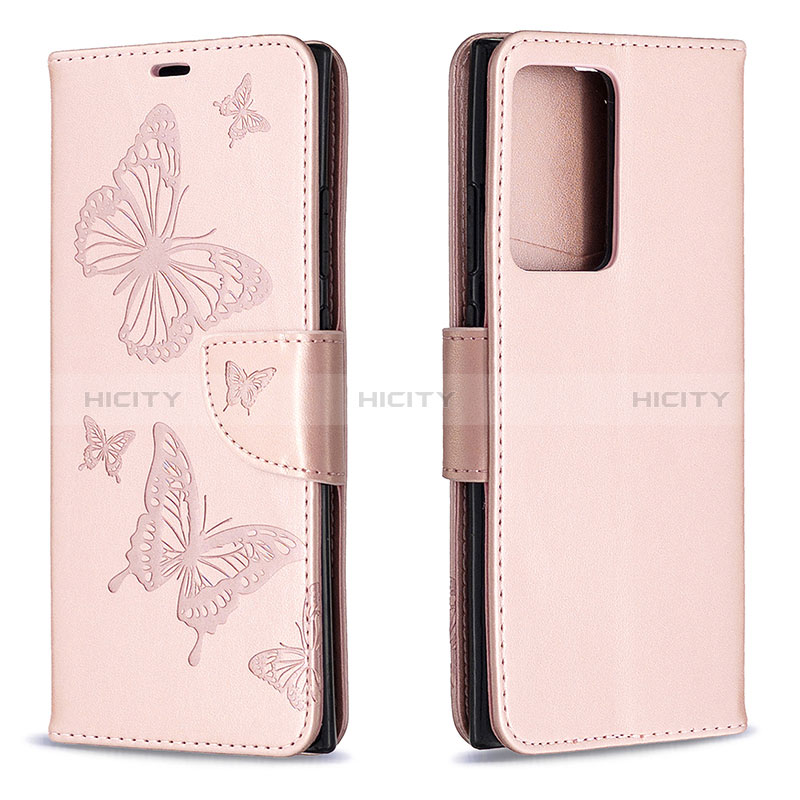 Custodia Portafoglio In Pelle Farfalla Cover con Supporto B01F per Samsung Galaxy Note 20 Ultra 5G Oro Rosa