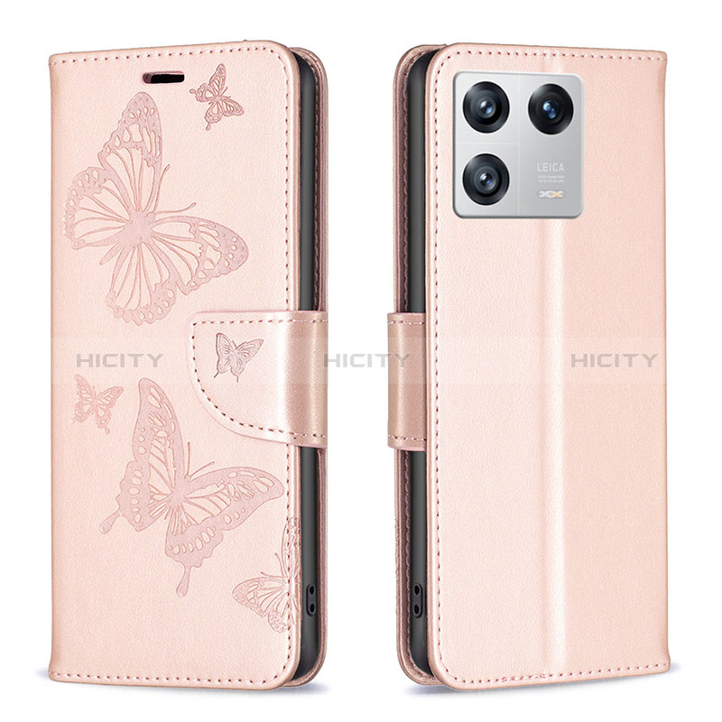 Custodia Portafoglio In Pelle Farfalla Cover con Supporto B01F per Xiaomi Mi 13 5G Oro Rosa