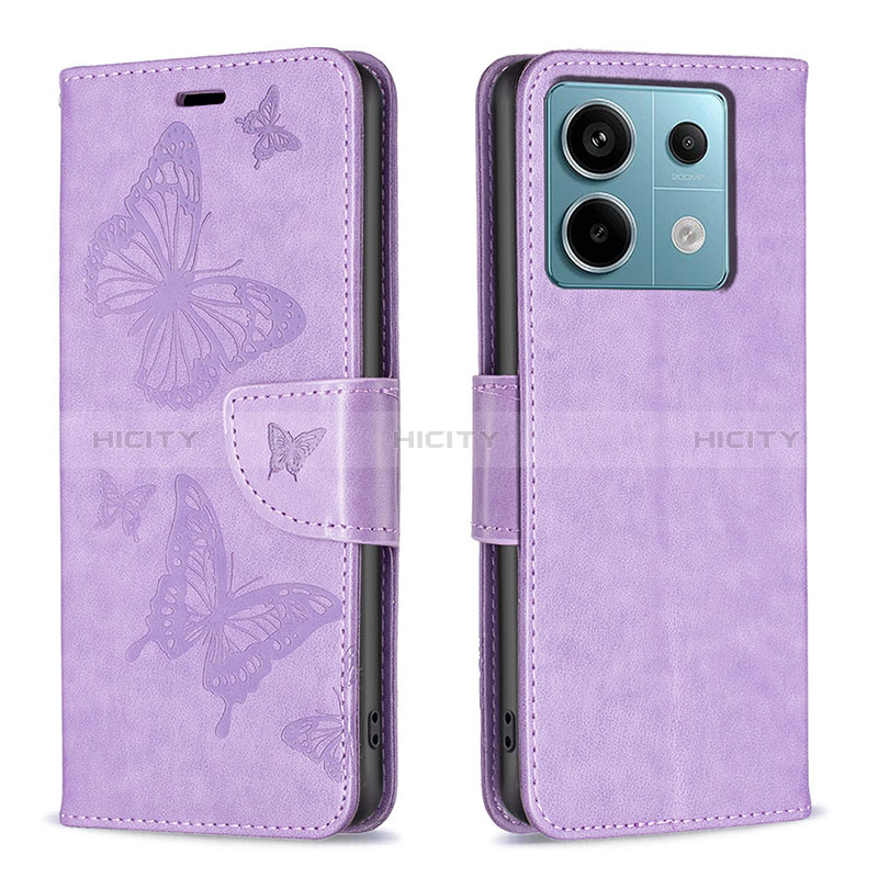 Custodia Portafoglio In Pelle Farfalla Cover con Supporto B01F per Xiaomi Redmi Note 13 Pro 5G Lavanda
