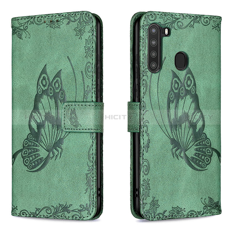 Custodia Portafoglio In Pelle Farfalla Cover con Supporto B02F per Samsung Galaxy A21