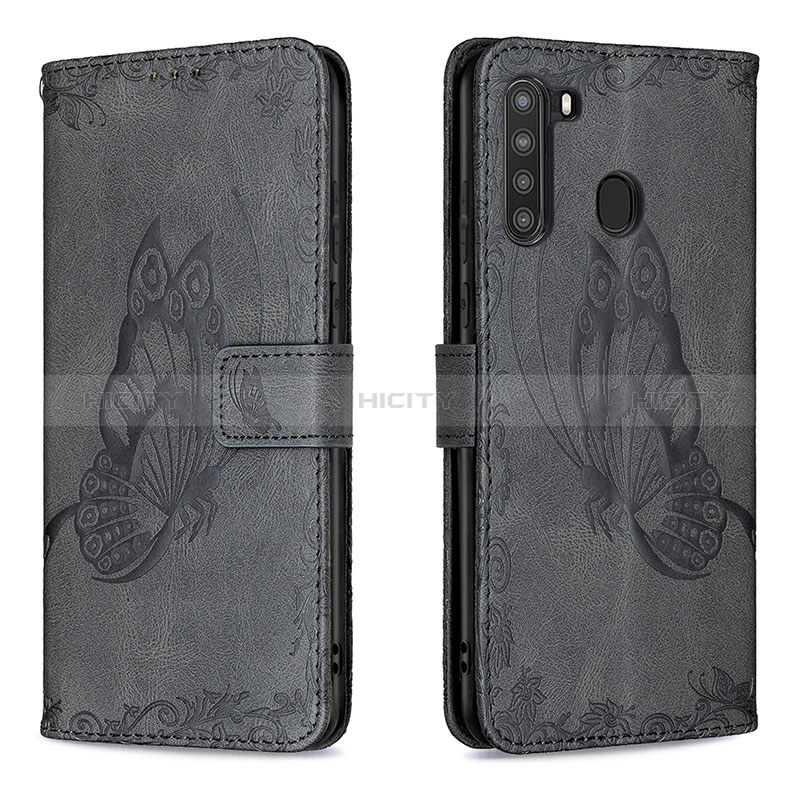 Custodia Portafoglio In Pelle Farfalla Cover con Supporto B02F per Samsung Galaxy A21