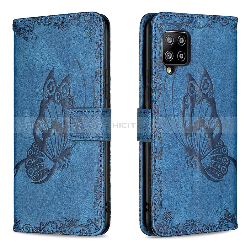 Custodia Portafoglio In Pelle Farfalla Cover con Supporto B02F per Samsung Galaxy A42 5G Blu