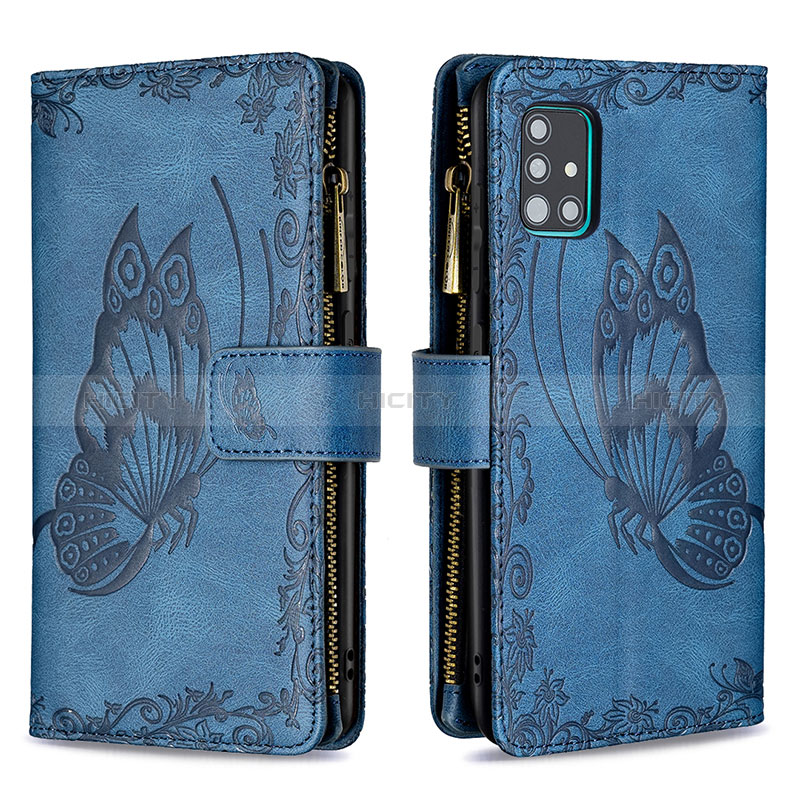 Custodia Portafoglio In Pelle Farfalla Cover con Supporto B03F per Samsung Galaxy A51 5G Blu