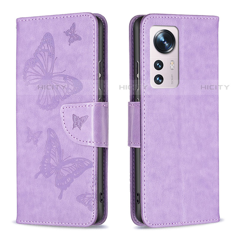 Custodia Portafoglio In Pelle Farfalla Cover con Supporto B13F per Xiaomi Mi 12S Pro 5G Lavanda