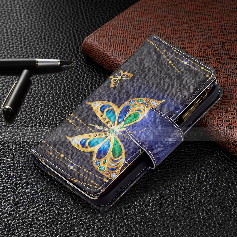 Custodia Portafoglio In Pelle Farfalla Cover con Supporto L01 per Apple iPhone 13 Mini Nero