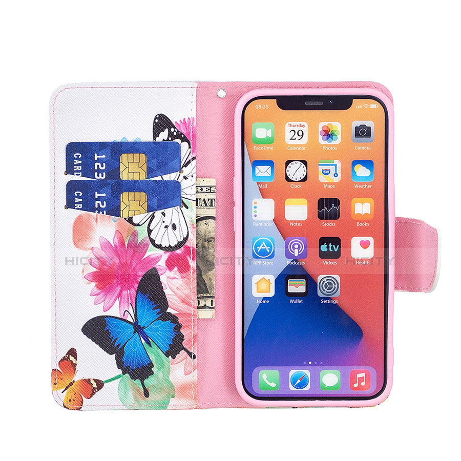 Custodia Portafoglio In Pelle Farfalla Cover con Supporto L01 per Apple iPhone 13 Mini Rosa