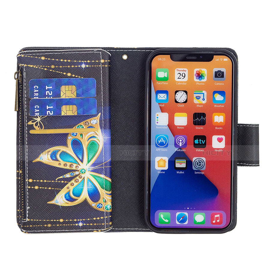 Custodia Portafoglio In Pelle Farfalla Cover con Supporto L01 per Apple iPhone 13 Nero