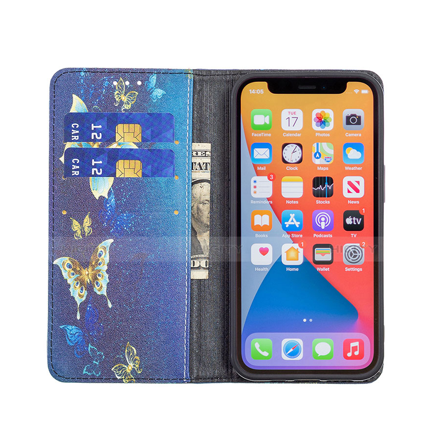 Custodia Portafoglio In Pelle Farfalla Cover con Supporto L01 per Apple iPhone 13 Pro Blu