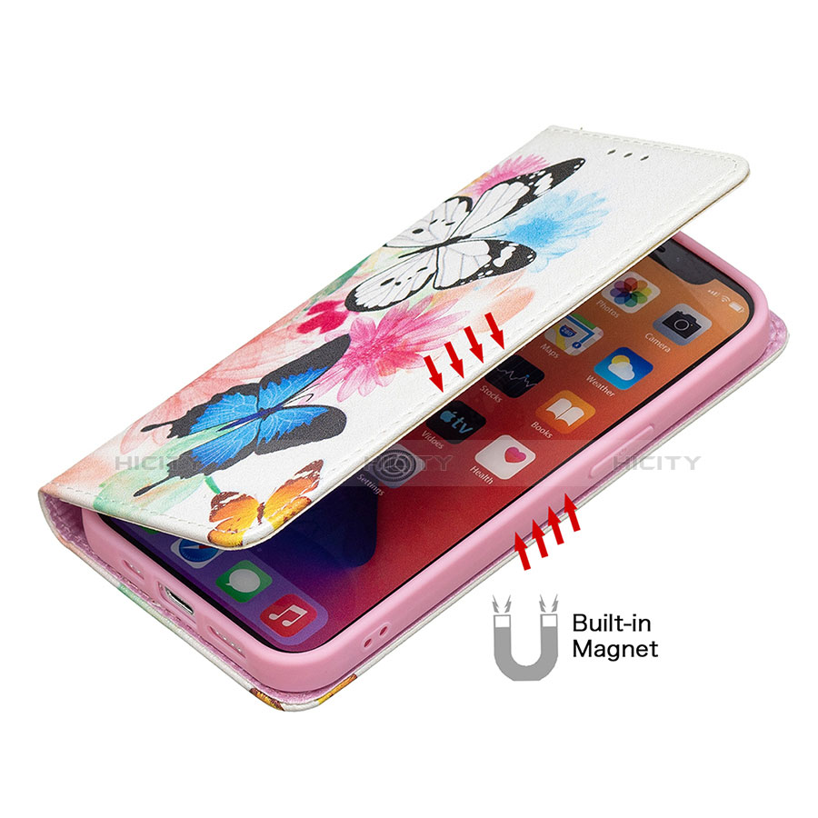 Custodia Portafoglio In Pelle Farfalla Cover con Supporto L01 per Apple iPhone 13 Pro Max Rosa