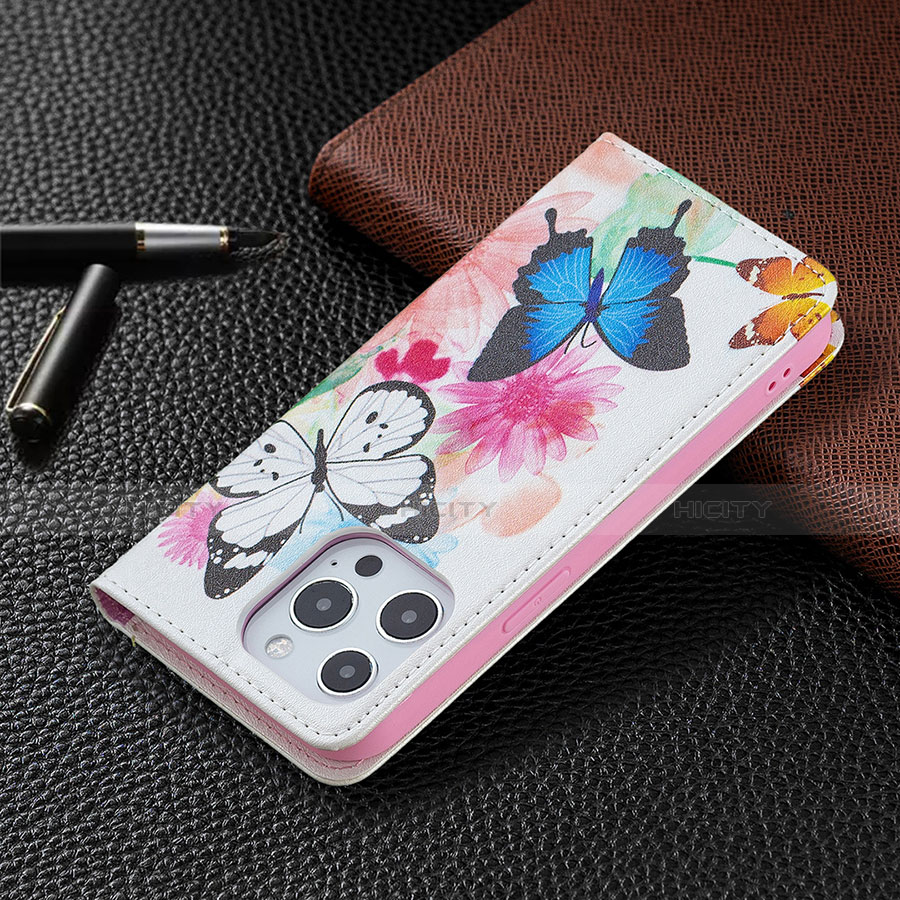 Custodia Portafoglio In Pelle Farfalla Cover con Supporto L01 per Apple iPhone 13 Pro Rosa
