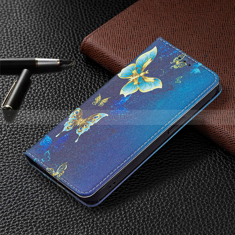 Custodia Portafoglio In Pelle Farfalla Cover con Supporto L01 per Apple iPhone 14 Pro Max Blu