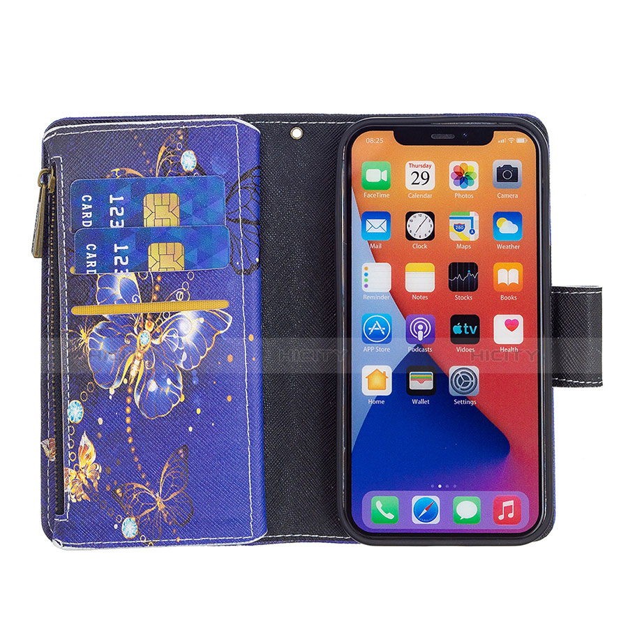 Custodia Portafoglio In Pelle Farfalla Cover con Supporto L03 per Apple iPhone 13 Blu