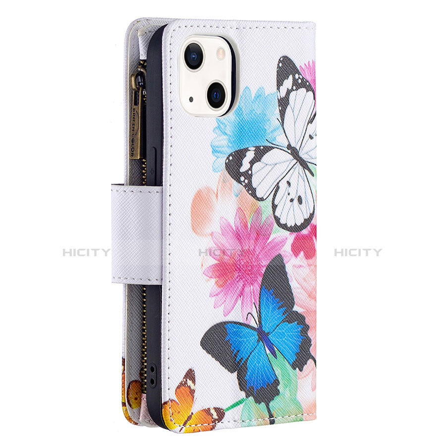Custodia Portafoglio In Pelle Farfalla Cover con Supporto L03 per Apple iPhone 13 Mini Rosa