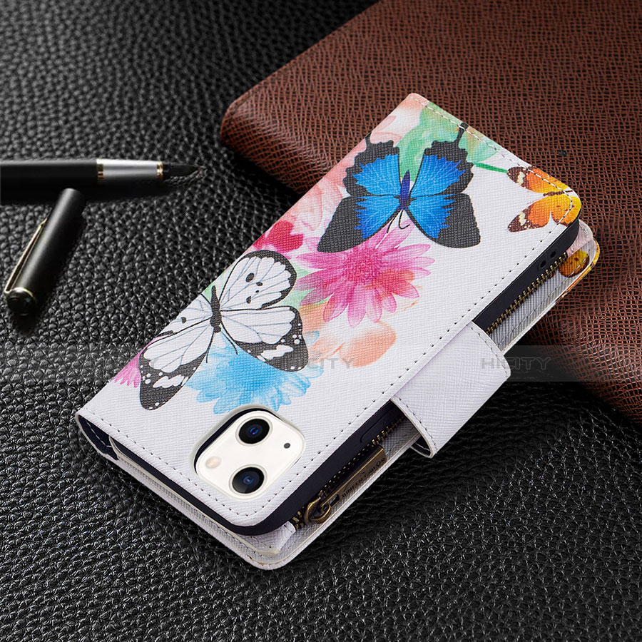 Custodia Portafoglio In Pelle Farfalla Cover con Supporto L03 per Apple iPhone 13 Mini Rosa