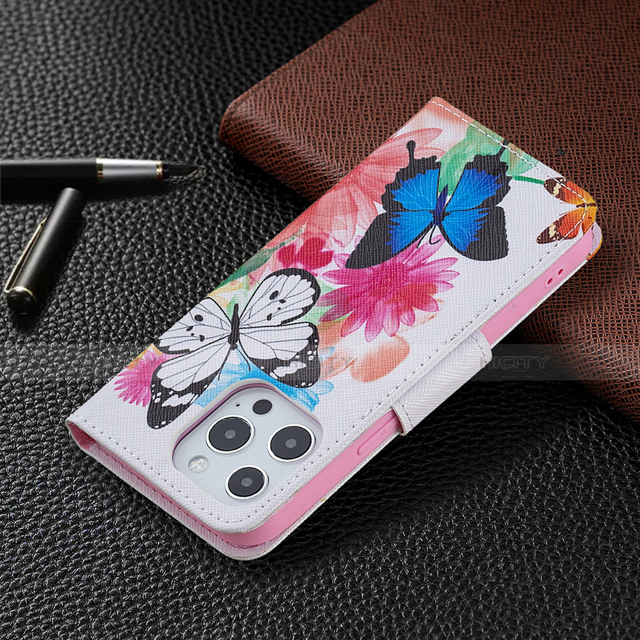 Custodia Portafoglio In Pelle Farfalla Cover con Supporto L03 per Apple iPhone 13 Pro Max Rosa