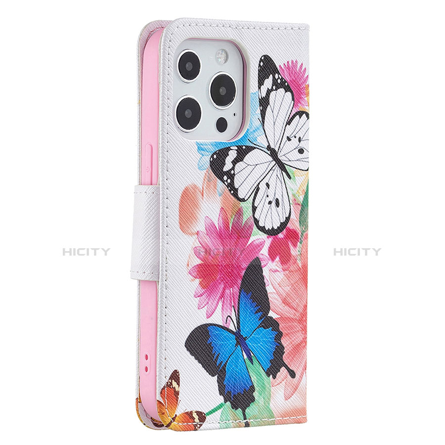 Custodia Portafoglio In Pelle Farfalla Cover con Supporto L03 per Apple iPhone 13 Pro Rosa