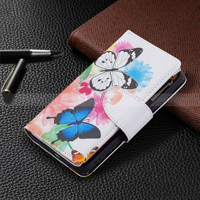 Custodia Portafoglio In Pelle Farfalla Cover con Supporto L03 per Apple iPhone 15 Rosa