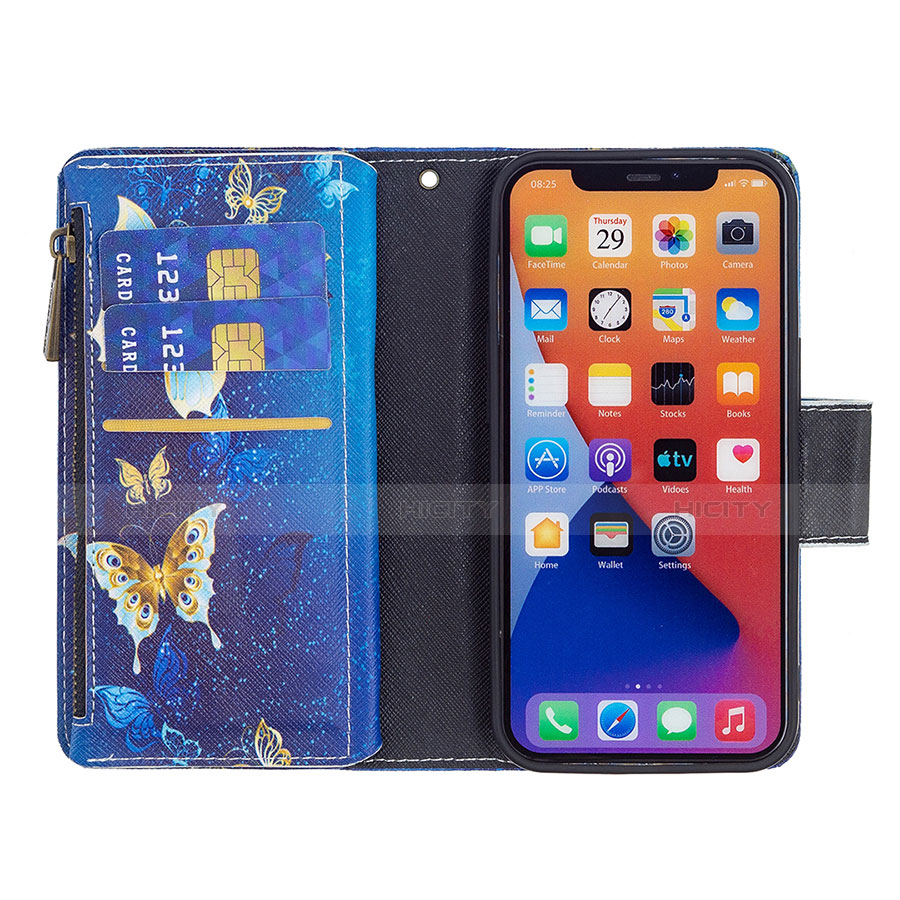 Custodia Portafoglio In Pelle Farfalla Cover con Supporto L04 per Apple iPhone 14 Plus Blu