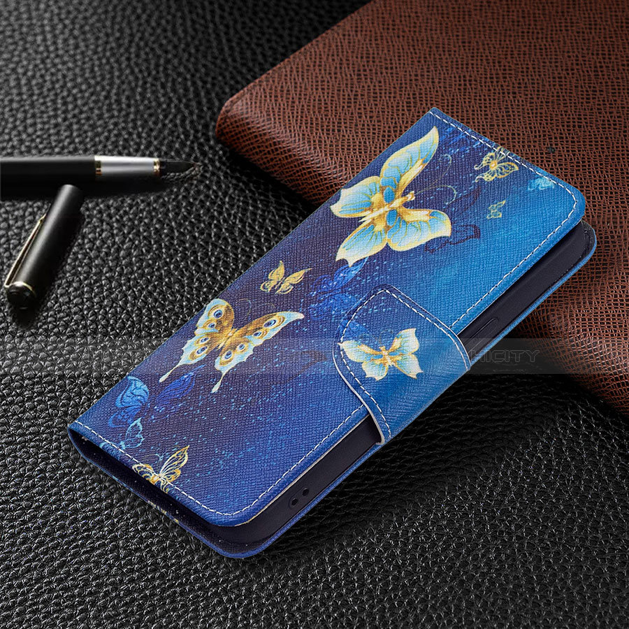 Custodia Portafoglio In Pelle Farfalla Cover con Supporto L07 per Apple iPhone 13 Blu