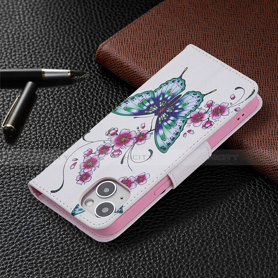 Custodia Portafoglio In Pelle Farfalla Cover con Supporto L07 per Apple iPhone 13 Mini Bianco