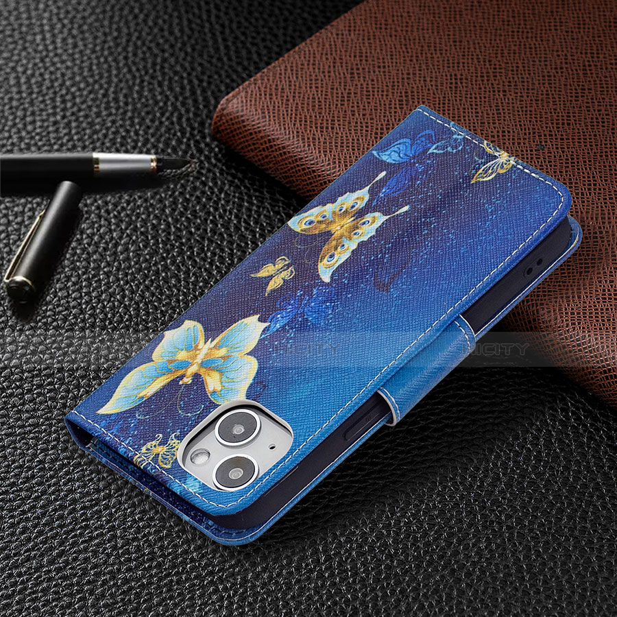 Custodia Portafoglio In Pelle Farfalla Cover con Supporto L07 per Apple iPhone 13 Mini Blu