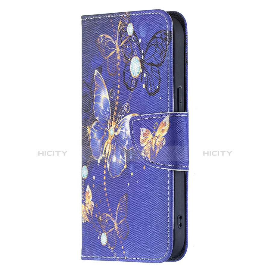 Custodia Portafoglio In Pelle Farfalla Cover con Supporto L07 per Apple iPhone 13 Mini Blu Notte