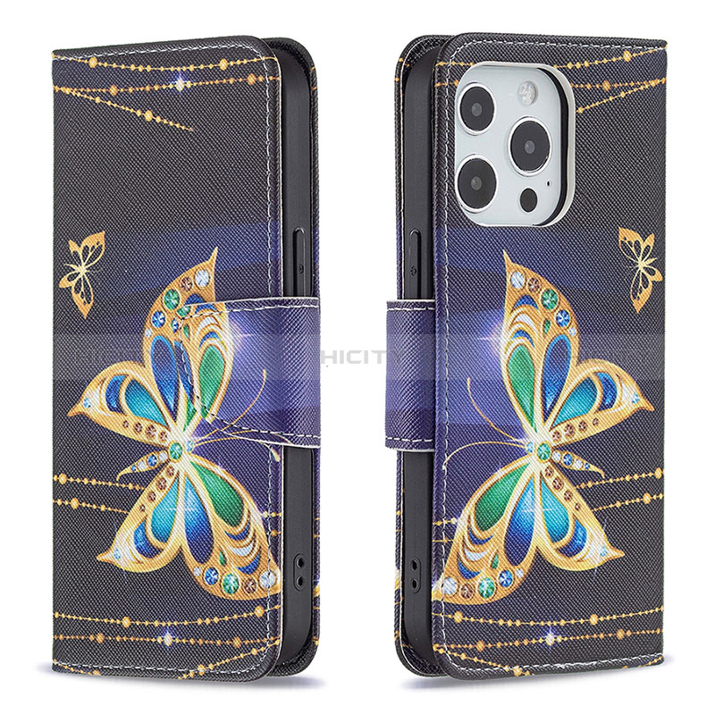 Custodia Portafoglio In Pelle Farfalla Cover con Supporto L07 per Apple iPhone 14 Pro Max Multicolore