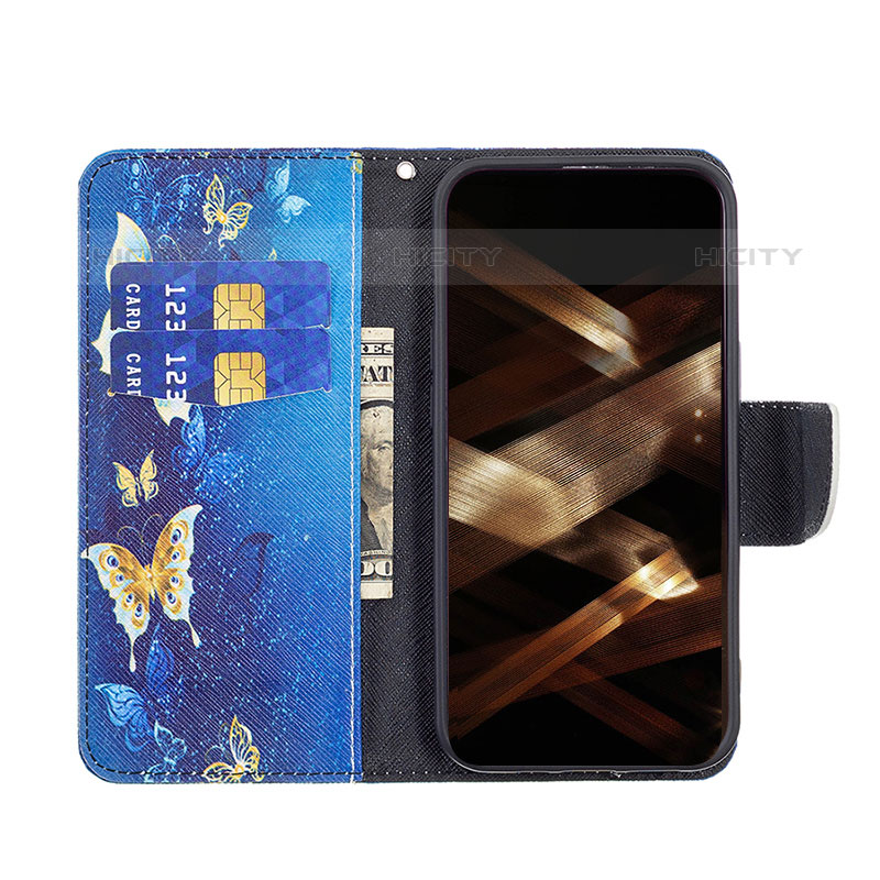 Custodia Portafoglio In Pelle Farfalla Cover con Supporto L07 per Apple iPhone 15 Pro Max Blu