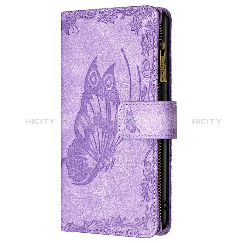 Custodia Portafoglio In Pelle Farfalla Cover con Supporto L08 per Apple iPhone 14 Pro Viola